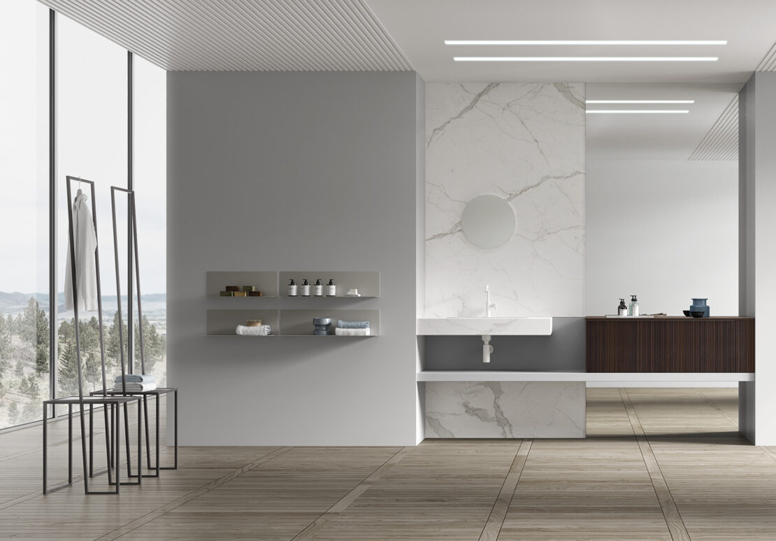 illuminazione bagno con lampade incassate nel soffitto 