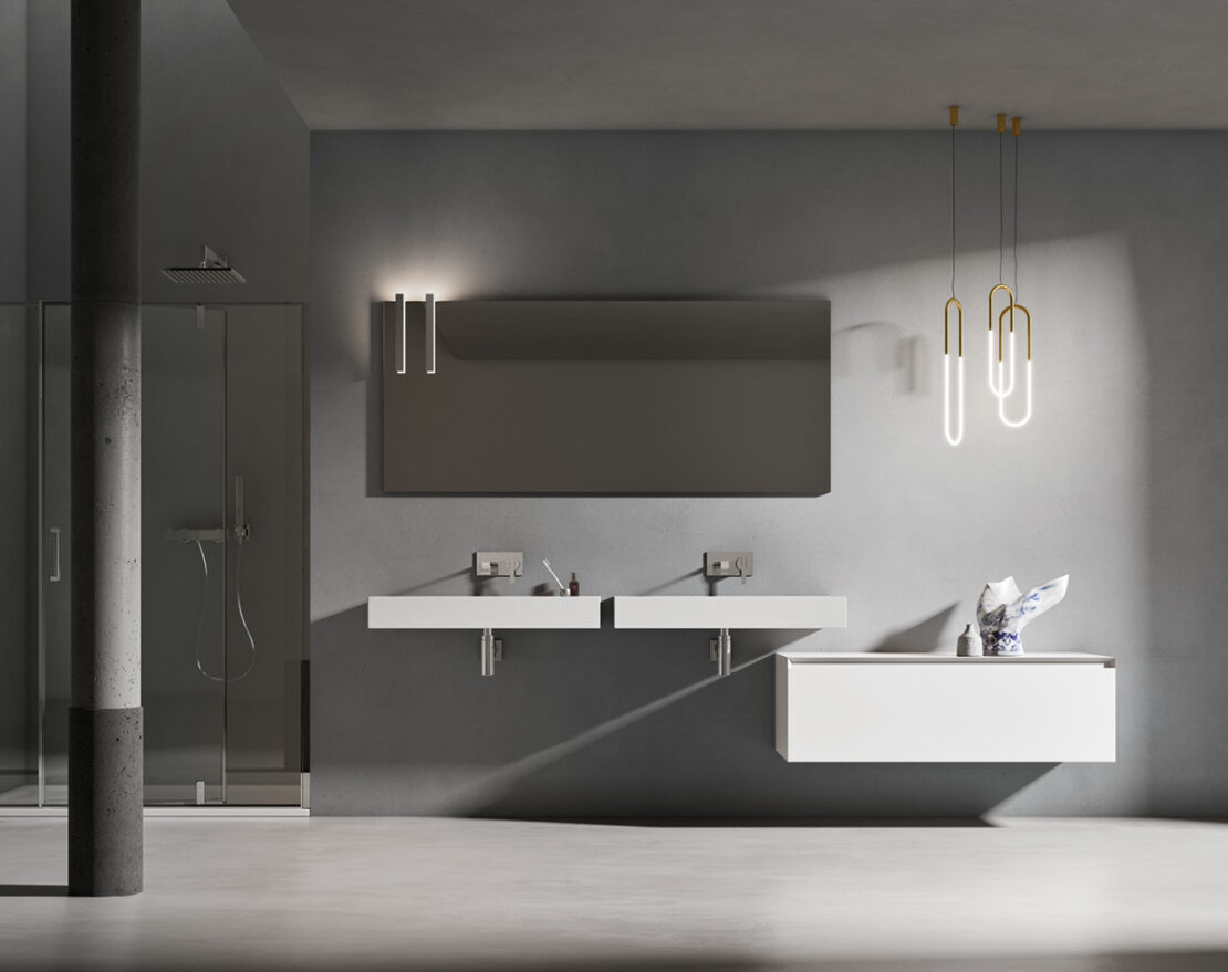 doppio lavabo stile moderno su top forte spessore