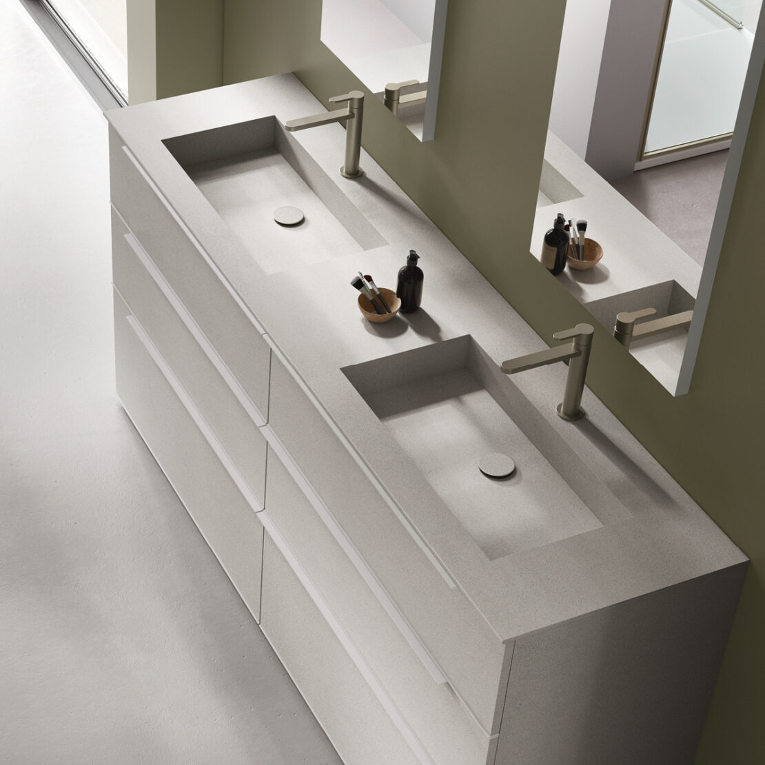 mobile bagno doppio lavabo in finitura grigio pietra con due specchiere