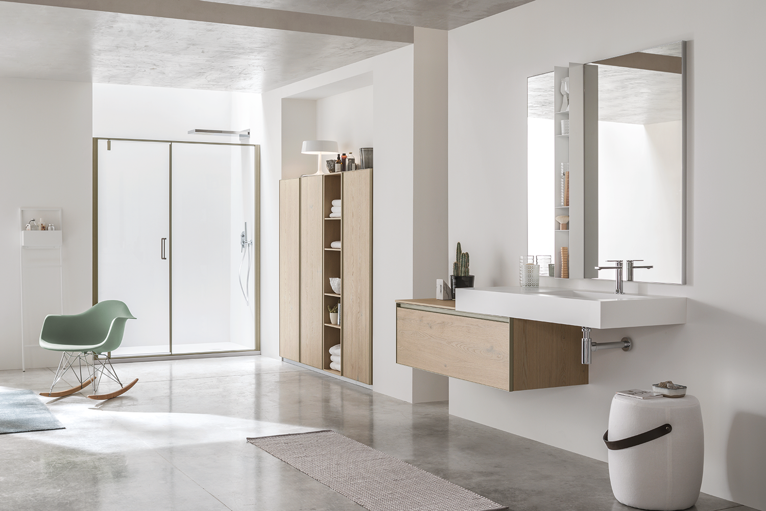 bagno bianco e legno stile nordico 