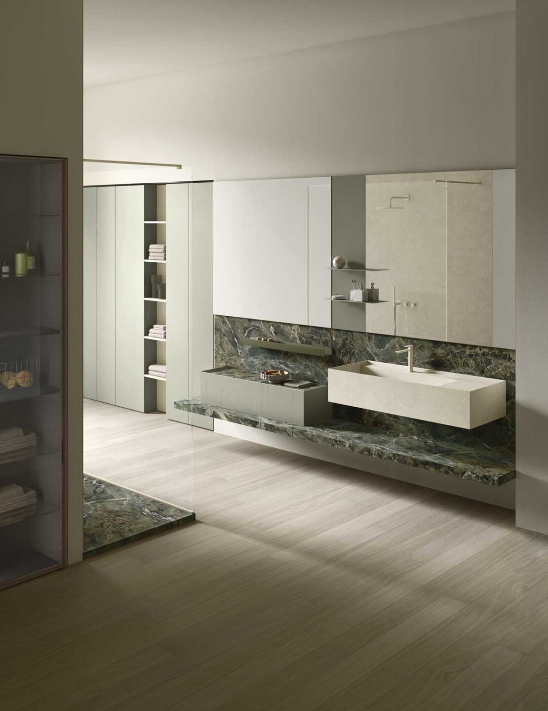 arredo bagno effetto marmo verde secret e lavabo pool