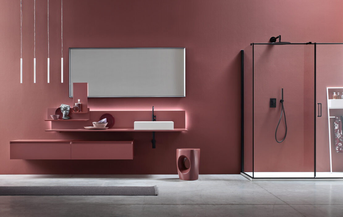 bagno rosa moderno e nero