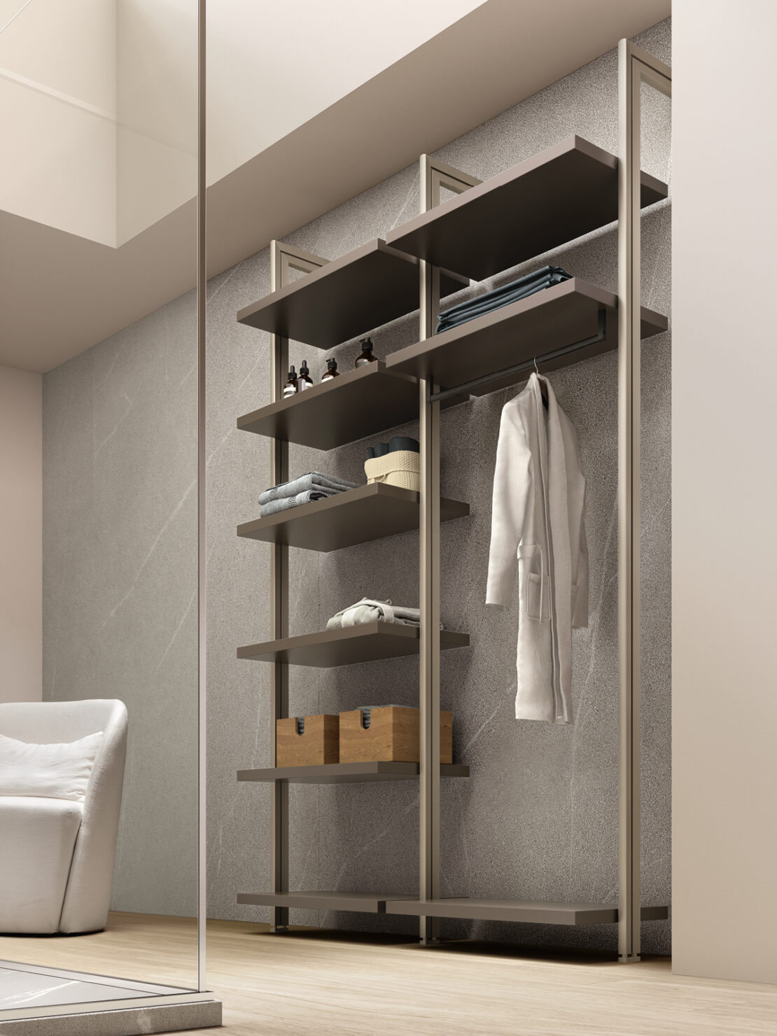 Idee per arredare l’antibagno con struttura a giorno salvaspazio dal design moderno